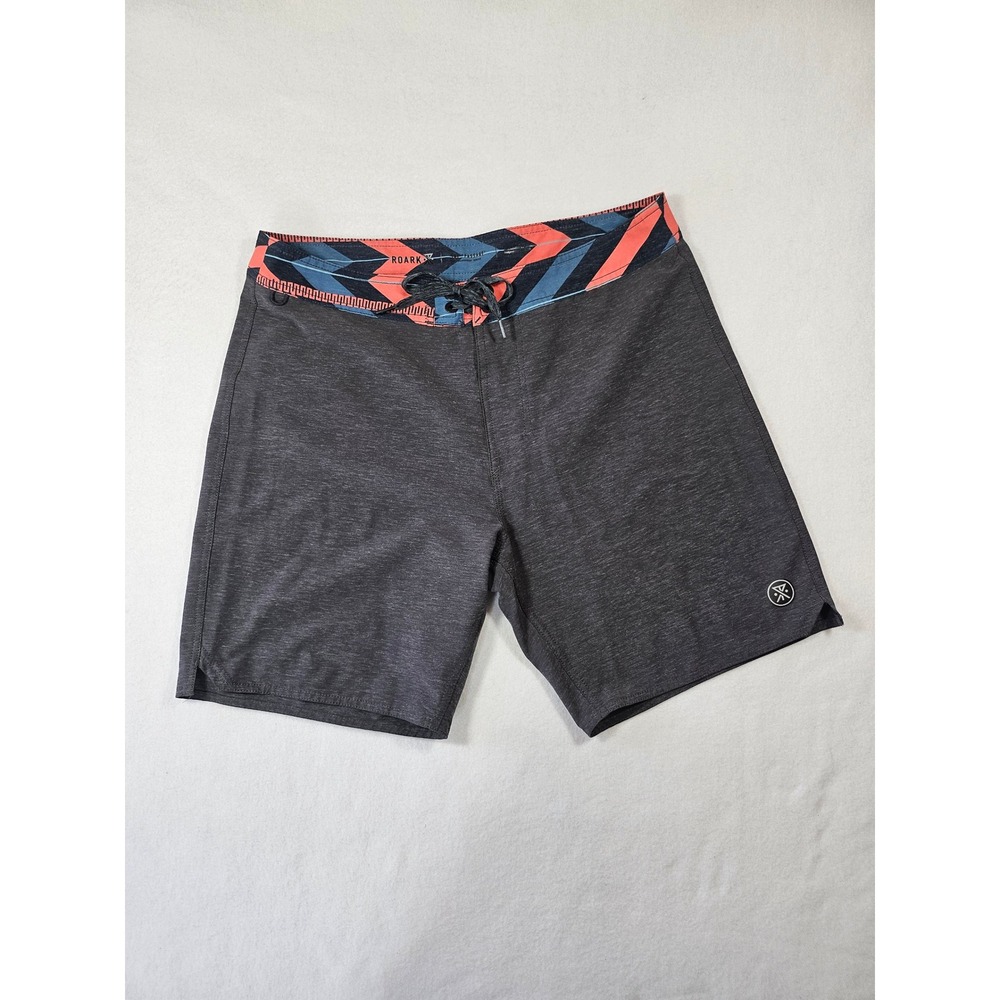 Roark Passage Boardshort 32 Charcoal Hemp Blend Recycled Stretch Swim Trunks EUC